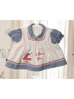 Vintage Baby Girl's Embroidered Gingham Dress 3-6 mo Prairie Bonnet